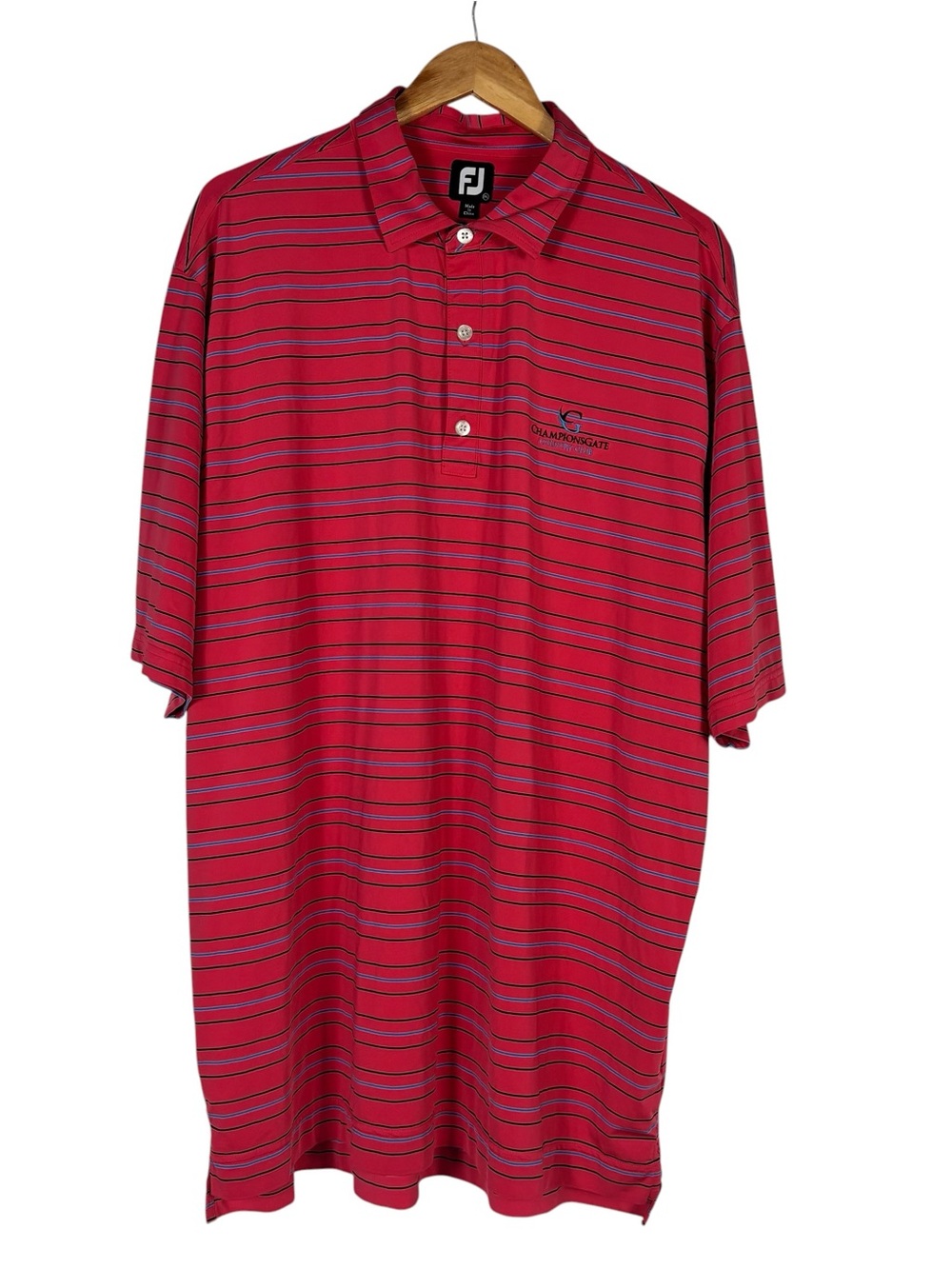 Footjoy Men's 2XL Red Blue Striped Polo Golf Shirt Champions Gate Country Club